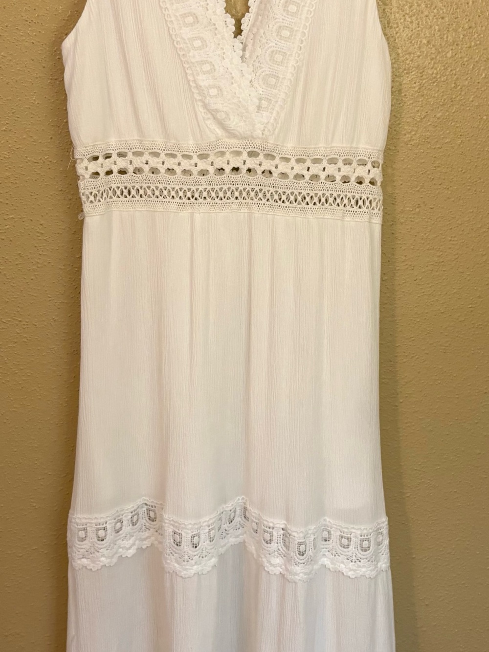 Women's White Lace-Trim Maxi Dress